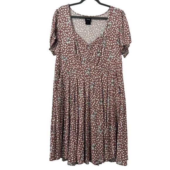 Disney Bambi Shirred Bodice Skater Dress 2X Stretch Challis Muave Feminine Chic - Picture 1 of 9